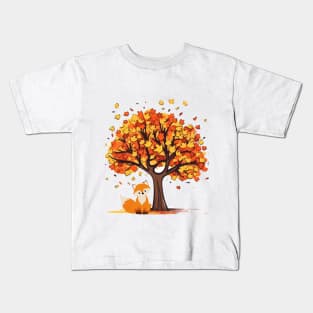 Fall/Autumn with tree and fox Kids T-Shirt